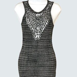 Edun Sleeveless Scoop Neck Knotted Bodice Fitted Tank Dress XS Black and White